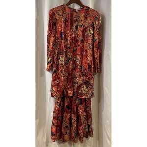 The Silk Farm Vintage 2 Piece Formal Long Dress Red/Gold Metallic Size‎ 10